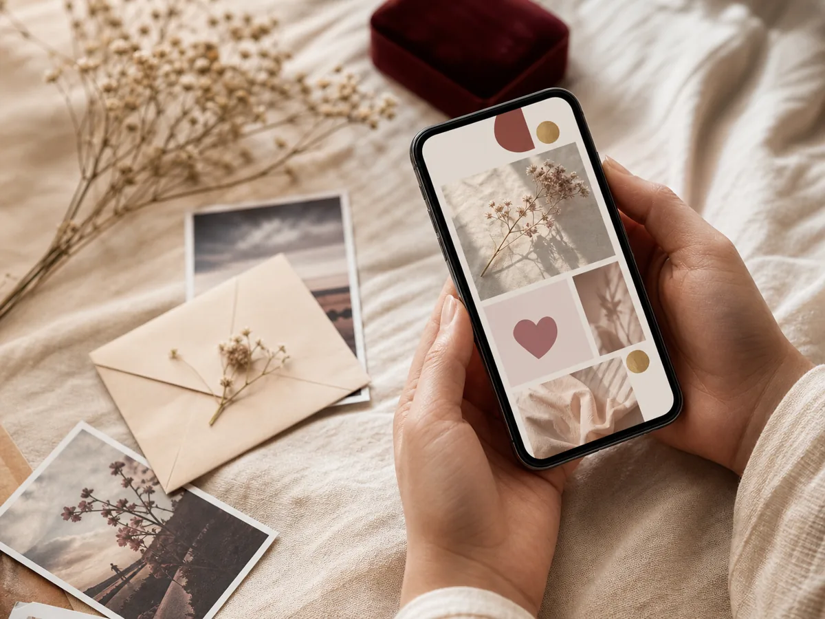 Uma página-surpresa romântica sendo aberta no celular